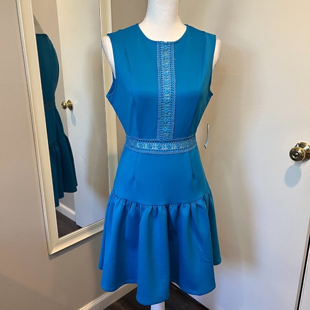NWT Alexia Admor Blue Justine Sleeveless Dropped Waist mini dress, Size Small - Picture 3 of 16